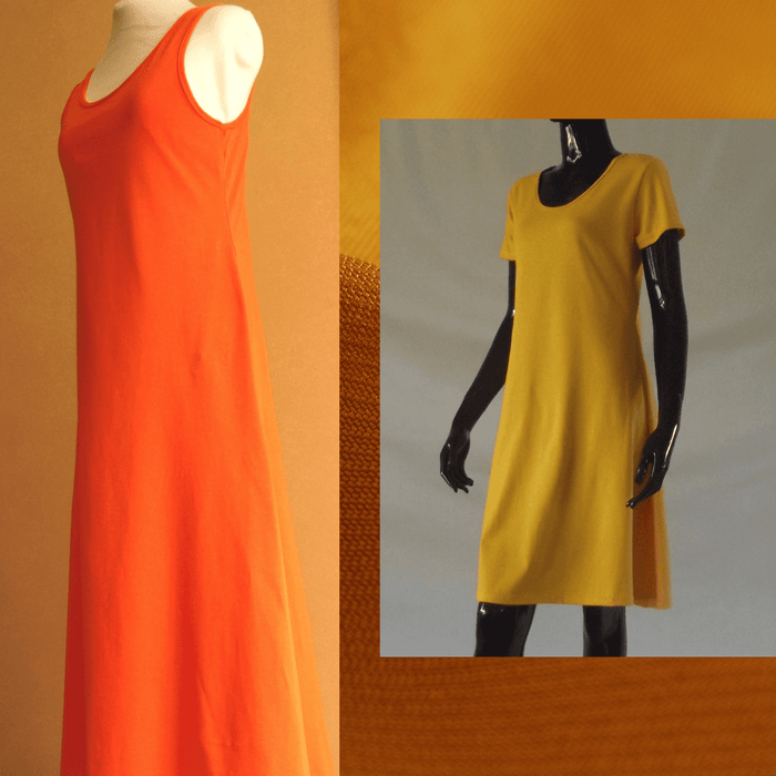 Dress bundle with orange womens cotton sleeveless dress and yellow knee length women's cotton dress