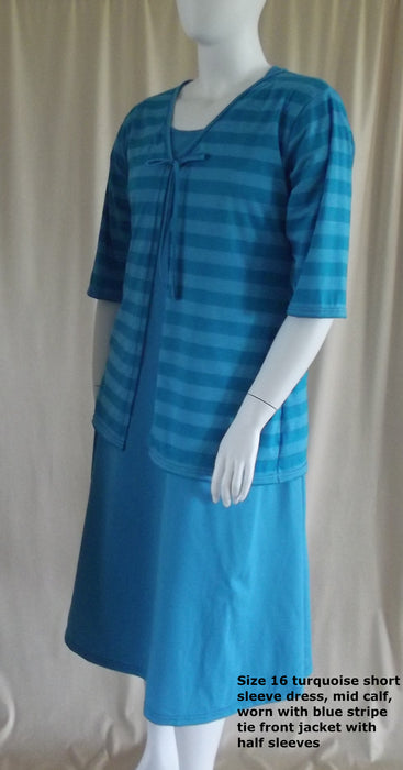 Blue striped half sleeve jacket with turquoise 100% cotton dress