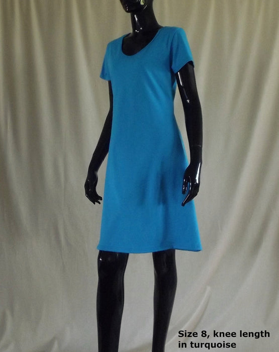 turquoise knee length cotton jersey dress