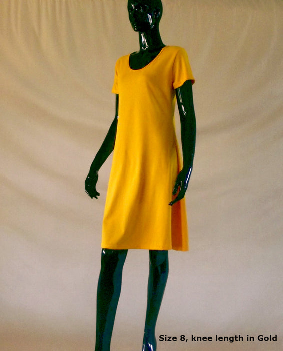 yellow knee length women's cotton dress