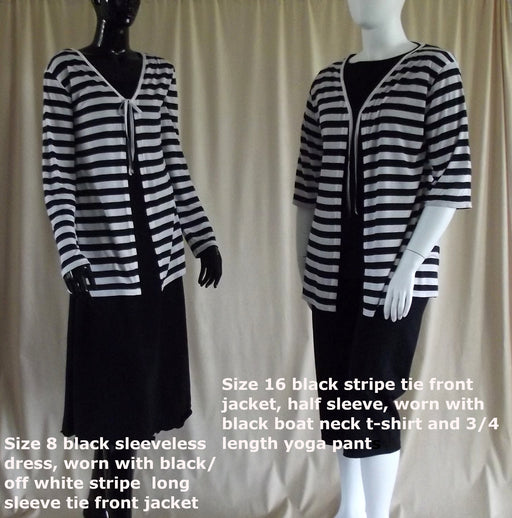 Black and off white striped long line cotton blend jacket