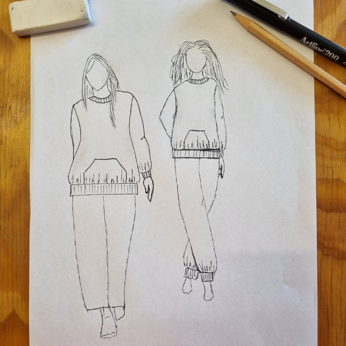 trade sketch of women's fleecy sweatshirt