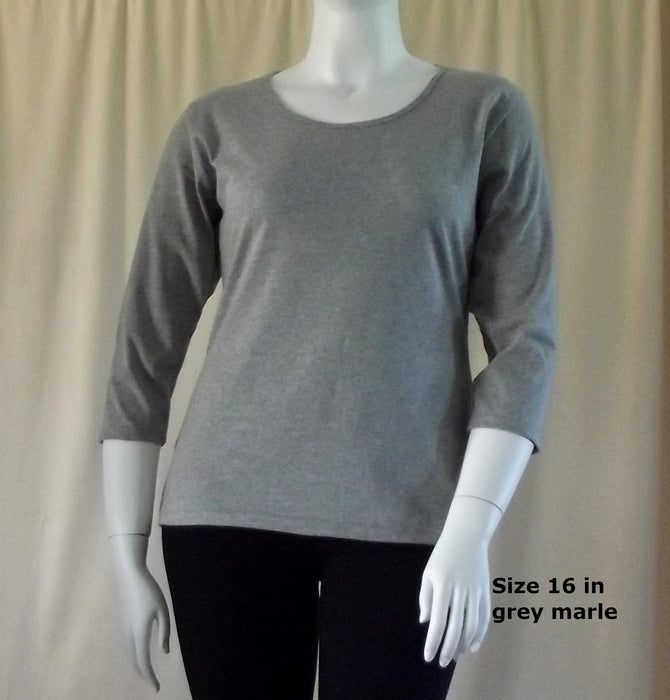 Grey marle 3/4 sleeve women's Australian made cotton t-shirt