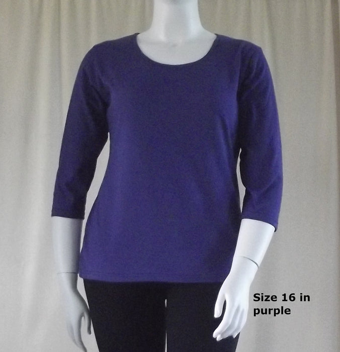 Purple 3/4 sleeve women's Australian made cotton t-shirt