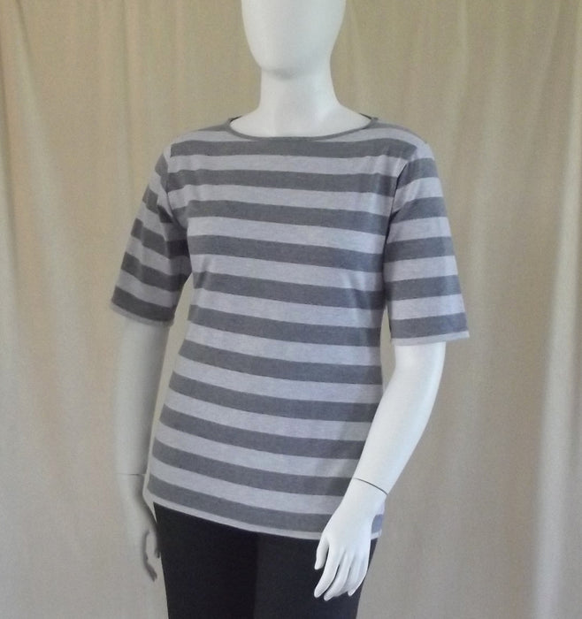 Plus size grey stripe boat neck t-shirt