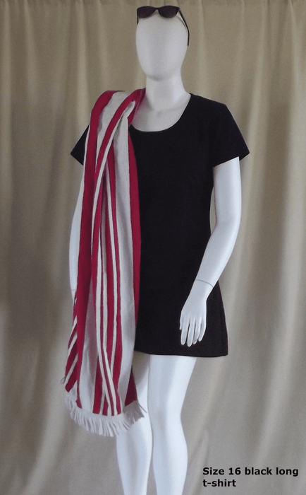 black women's long t-shirt with beach towel