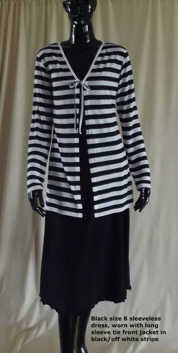 Black striped long sleeve tie front jacket