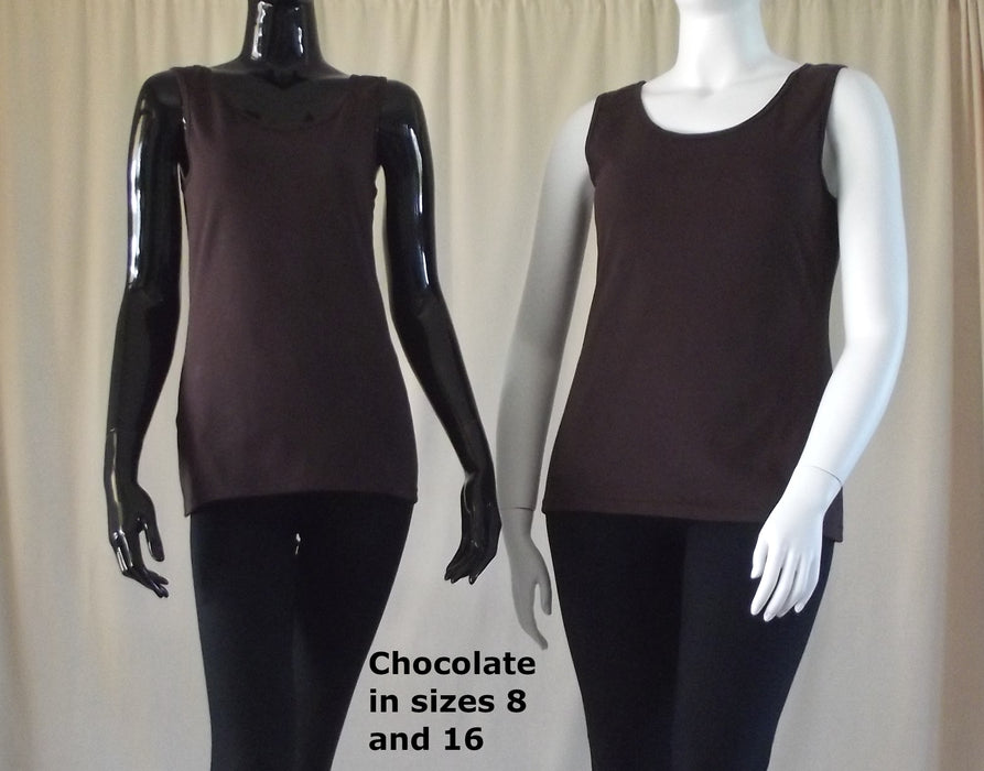 Chocolate women's cotton singlet in size 8 and plus size