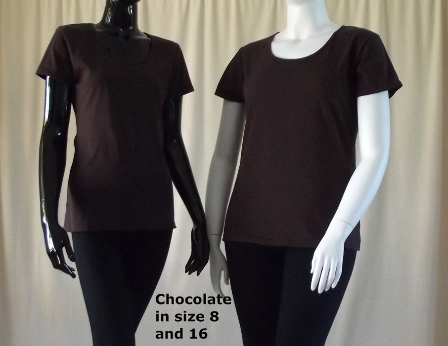 Size 8 and plus size t-shirts in chocolate