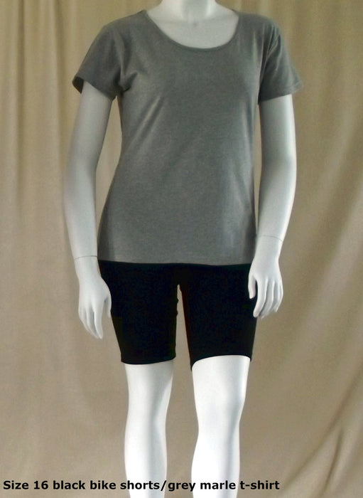 plus size women's grey marle t-shirt and black bike shorts