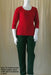 plus size women's red 3/4 sleeve cotton top with bottle green fleecy pants